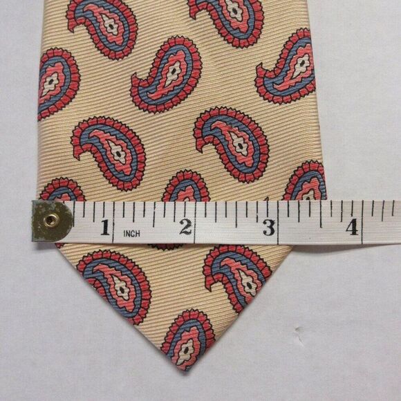 POLO RALPH LAUREN Yellow Red Blue Paisley 100% Silk Tie Handmade USA 60" Long - Picture 7 of 8